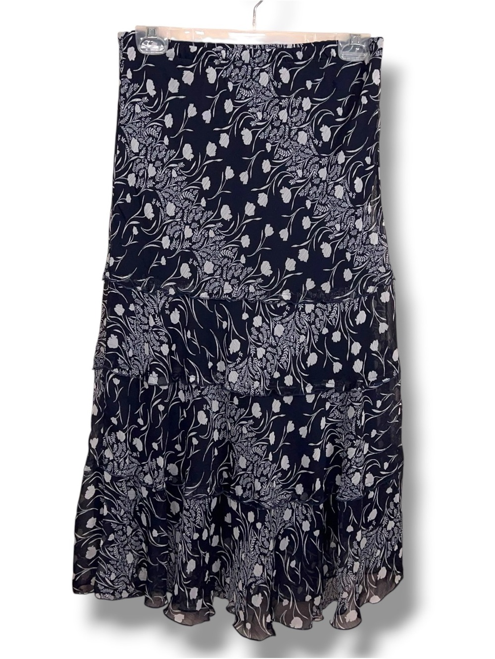 Y2K Era Small Sara Michelle Blue White Maxi Skirt Floral Chiffon Overlay Lined